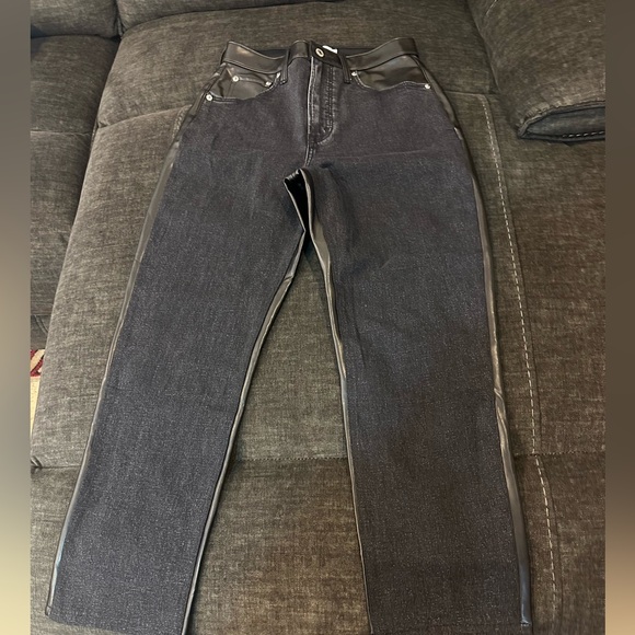 Abercrombie & Fitch denim &Faux Leather the Ankle Straight Ultra High Rise Jeans - Picture 3 of 14